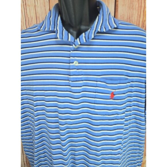 Polo Ralph Lauren Mens Blue Striped Polo Large - Picture 3 of 7
